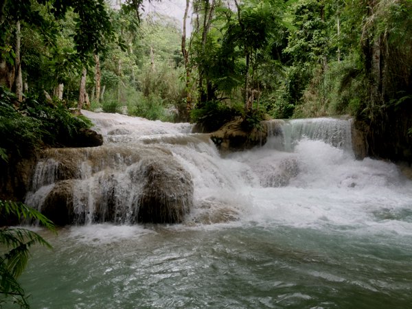 This is the lower level plateau of the Kuang Si Falls.
