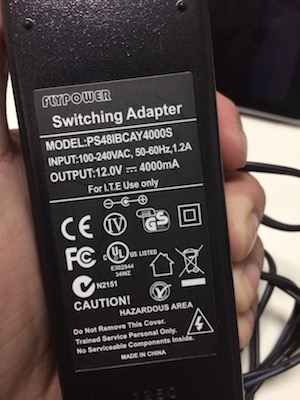 This power supply is rated at 12V 4000mA.