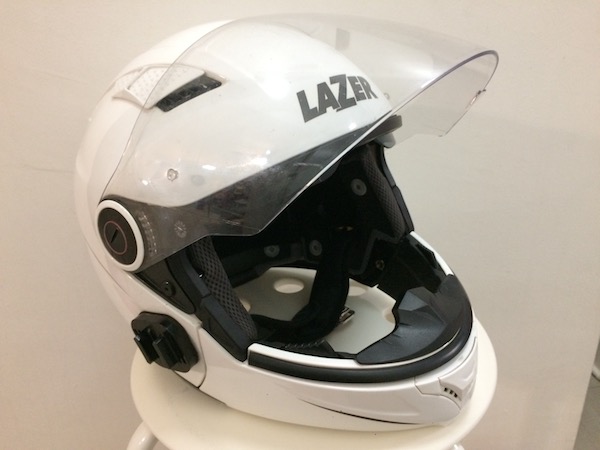 The PSB-approved Lazer Corsica Z-Line convertible helmet with chin bar attached.